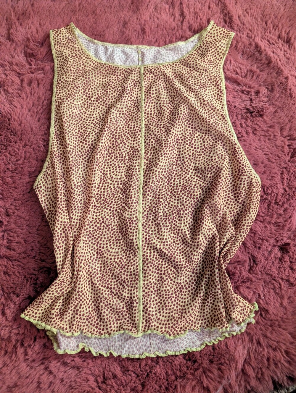 VS Victorias Secret Swim Dot Print Tank Top - Yellow/Burgundy Mesh